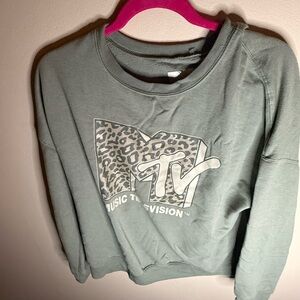 90s vintage MTV Olive Green Sweatshirt with Leopard Logo